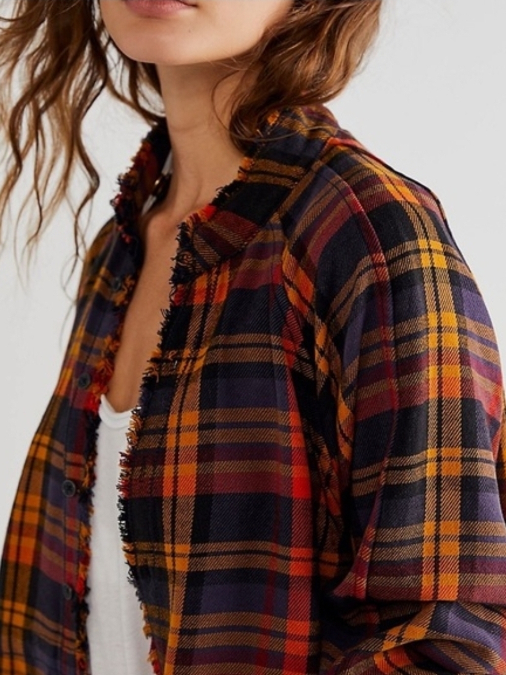 We The Free People Summer Daydream Plaid Oversized Flannel Shirt In Grunge - Picture 9 of 16